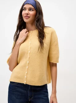 Shaker-rib short-sleeve cardigan