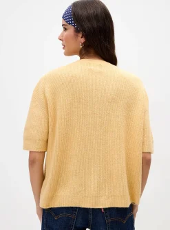 Shaker-rib short-sleeve cardigan