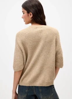 Shaker-rib short-sleeve cardigan