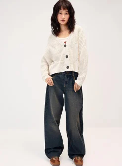 Shaker-rib V-neck cardigan