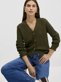 Shaker-rib V-neck cardigan