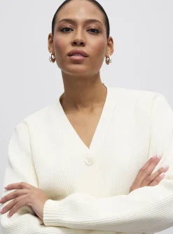 Shaker-rib V-neck cardigan