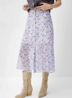 Sheer chiffon button-front midi skirt