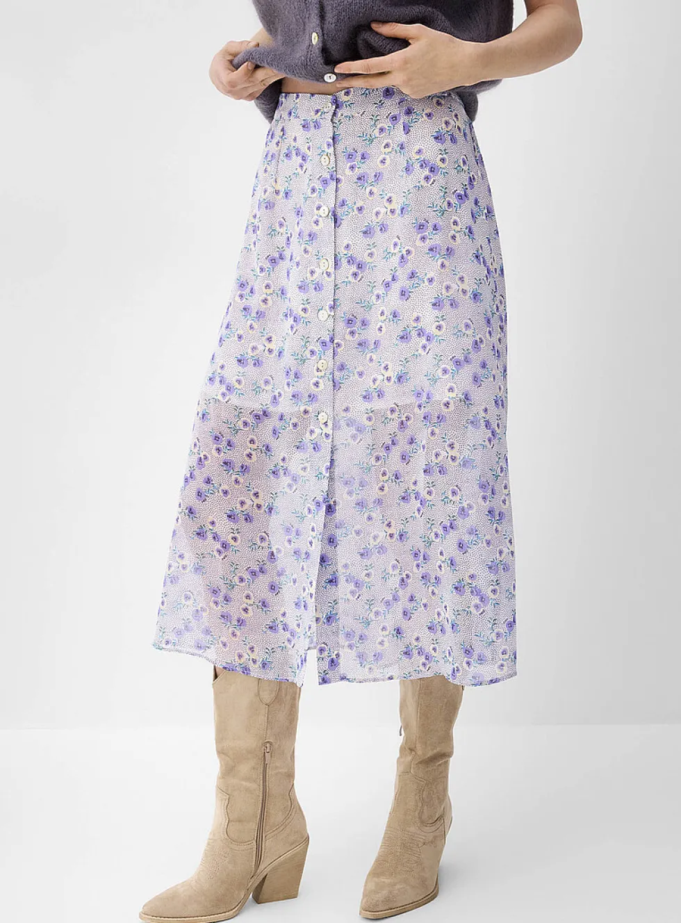 Sheer chiffon button-front midi skirt