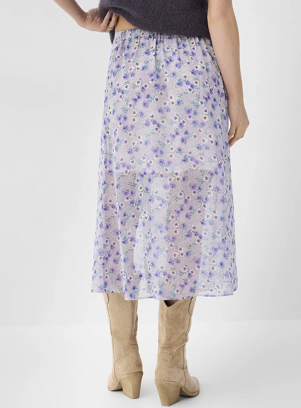 Sheer chiffon button-front midi skirt