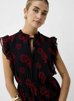 Sheer chiffon ruffled-collar midi dress