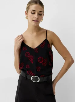 Sheer chiffon scalloped V-neck cami
