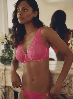 Sheer embroidered petals high-apex plunge bra