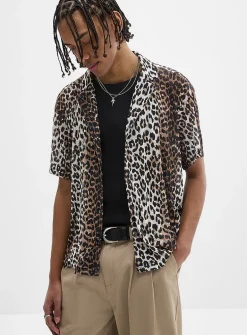 Sheer leopard camp shirt