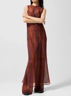 Sheer pure silk tartan pattern dress