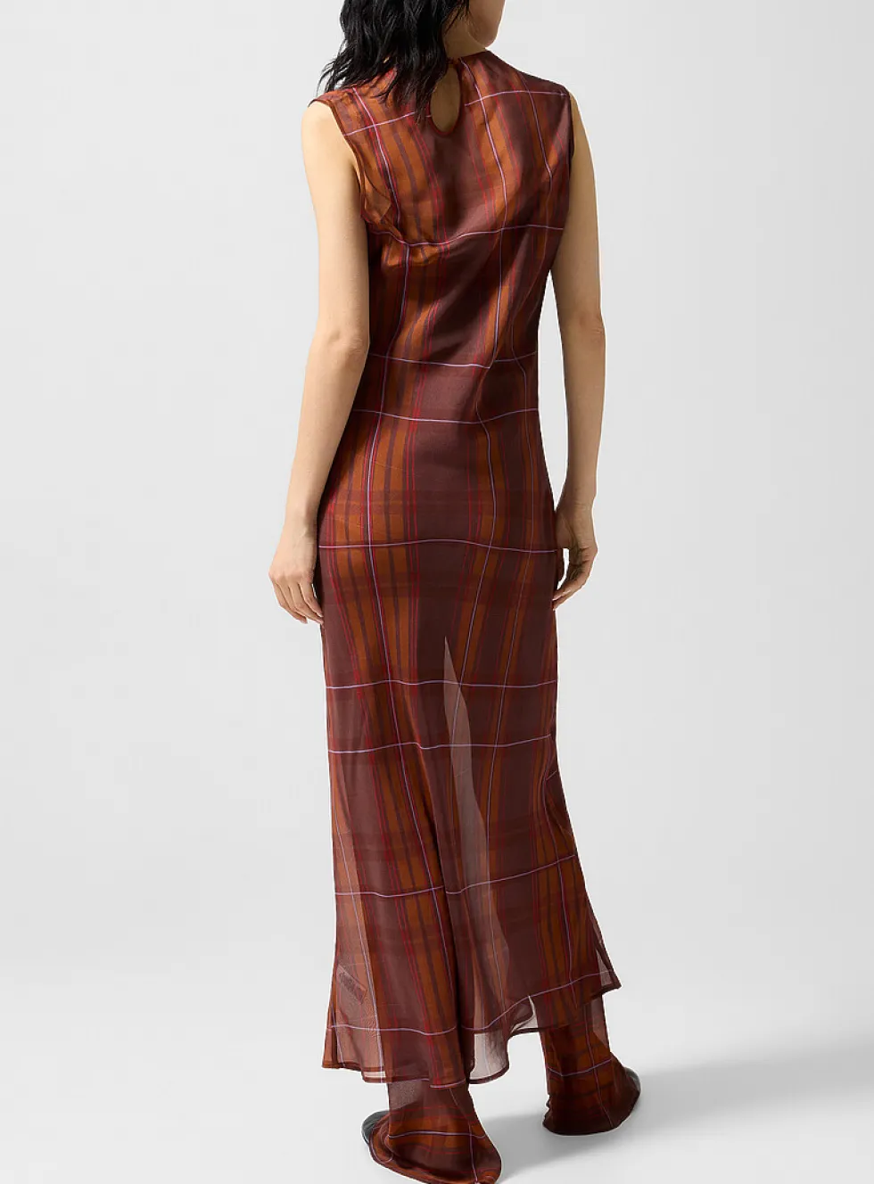 Sheer pure silk tartan pattern dress