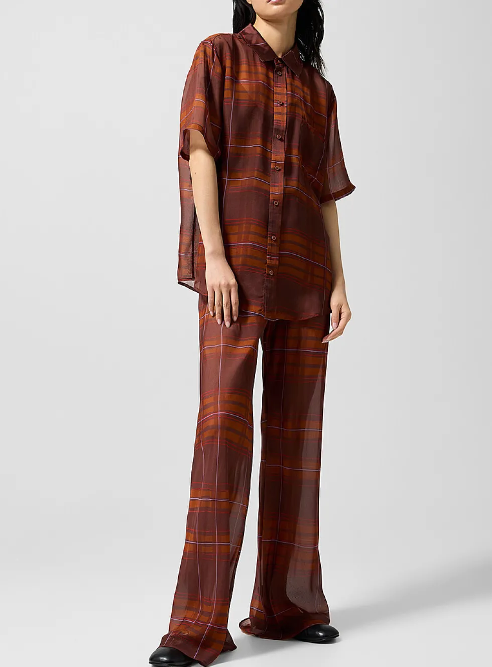 Sheer pure silk tartan pattern pant