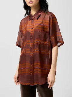 Sheer pure silk tartan pattern shirt