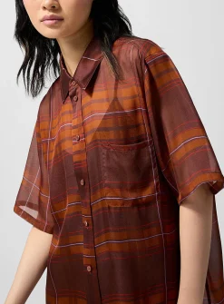 Sheer pure silk tartan pattern shirt