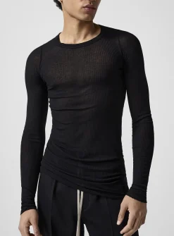Sheer ribbed long-sleeve T-shirt