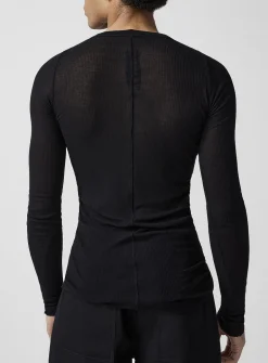 Sheer ribbed long-sleeve T-shirt