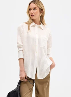 Sheer stripes loose-fit shirt