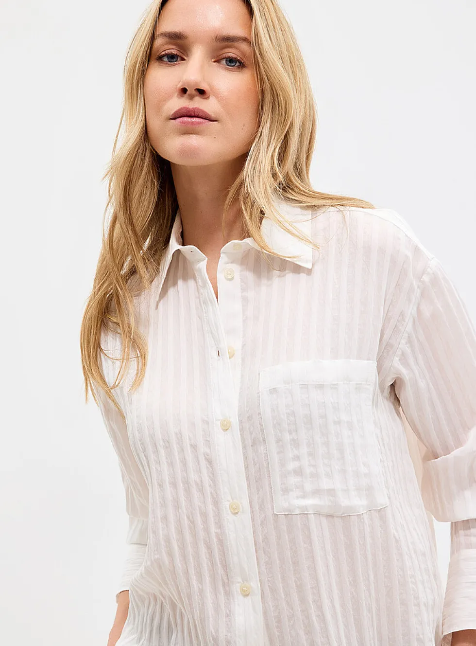 Sheer stripes loose-fit shirt