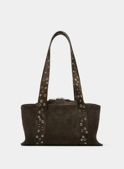 Shell Duffel brown suede mini shoulder bag