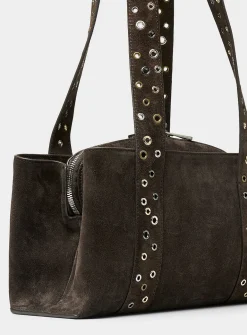 Shell Duffel brown suede mini shoulder bag