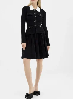 Shimmering buttons black knit minidress