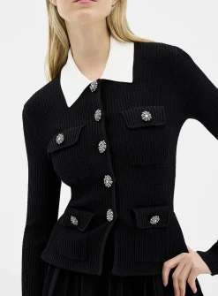 Shimmering buttons black knit minidress