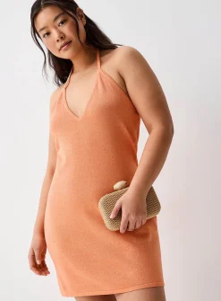 Shimmering knit halter minidress