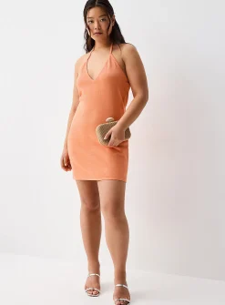 Shimmering knit halter minidress