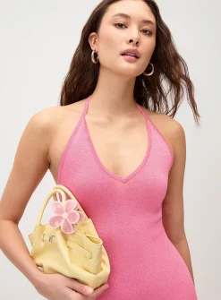 Shimmering knit halter minidress