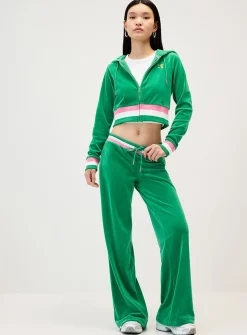Shimmering logo velvet hooded sweatshirt