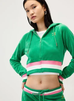 Shimmering logo velvet hooded sweatshirt
