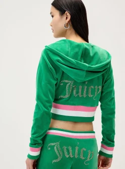 Shimmering logo velvet hooded sweatshirt