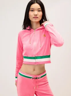 Shimmering logo velvet hooded sweatshirt