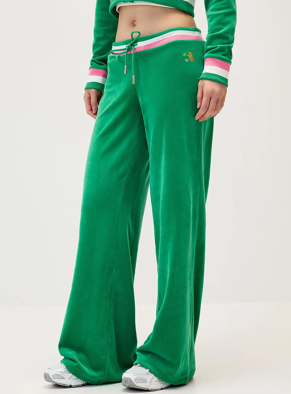 Shimmering logo velvet low-rise pant