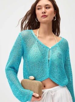 Shimmering openwork cardigan
