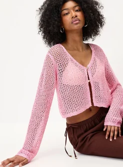 Shimmering openwork cardigan