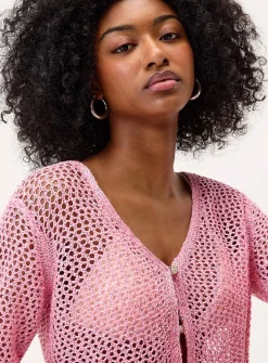 Shimmering openwork cardigan