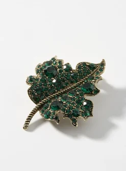 Shimmery green leaf brooch