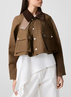 Short, flared, coated-canvas coat