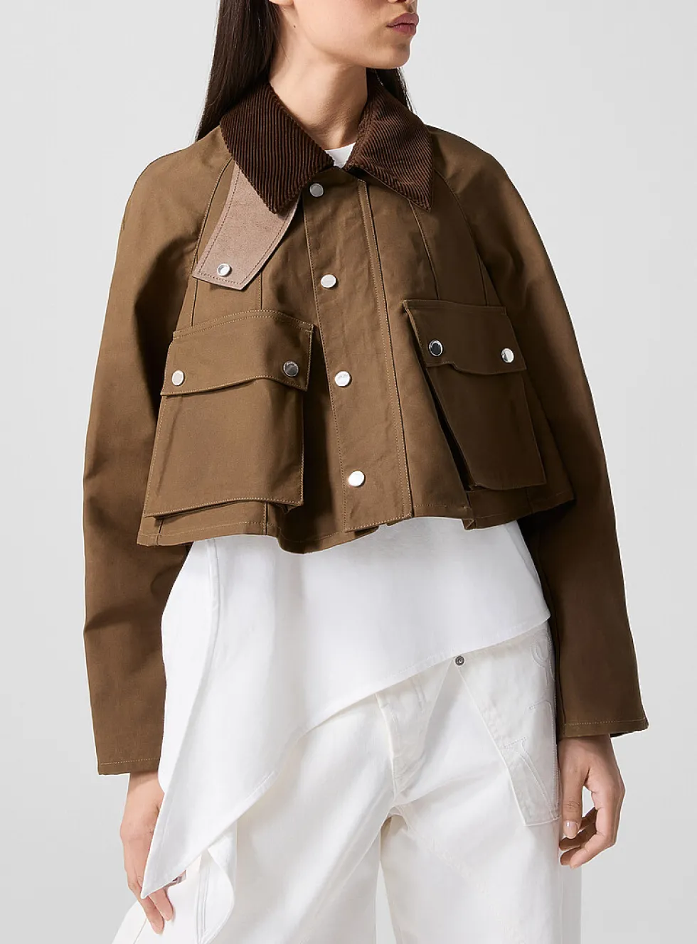 Short, flared, coated-canvas coat