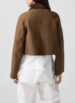 Short, flared, coated-canvas coat