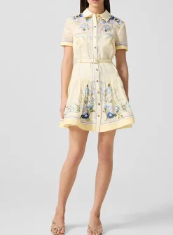 Short floral-print yellow shirt dress