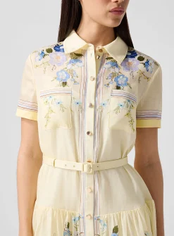 Short floral-print yellow shirt dress