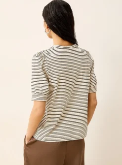 Short puff sleeves striped T-shirt