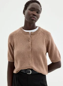 Short raglan-sleeve shaker-rib cardigan
