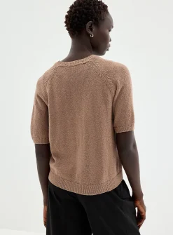 Short raglan-sleeve shaker-rib cardigan