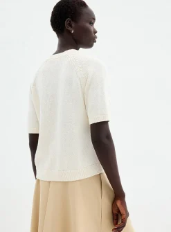 Short raglan-sleeve shaker-rib cardigan