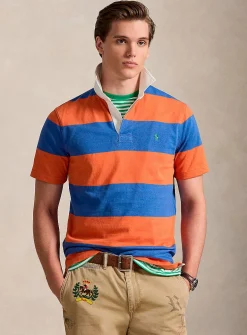 Short-sleeve club-stripe rugby polo