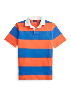 Short-sleeve club-stripe rugby polo