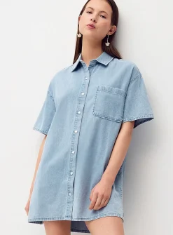 Short-sleeve denim shirtdress